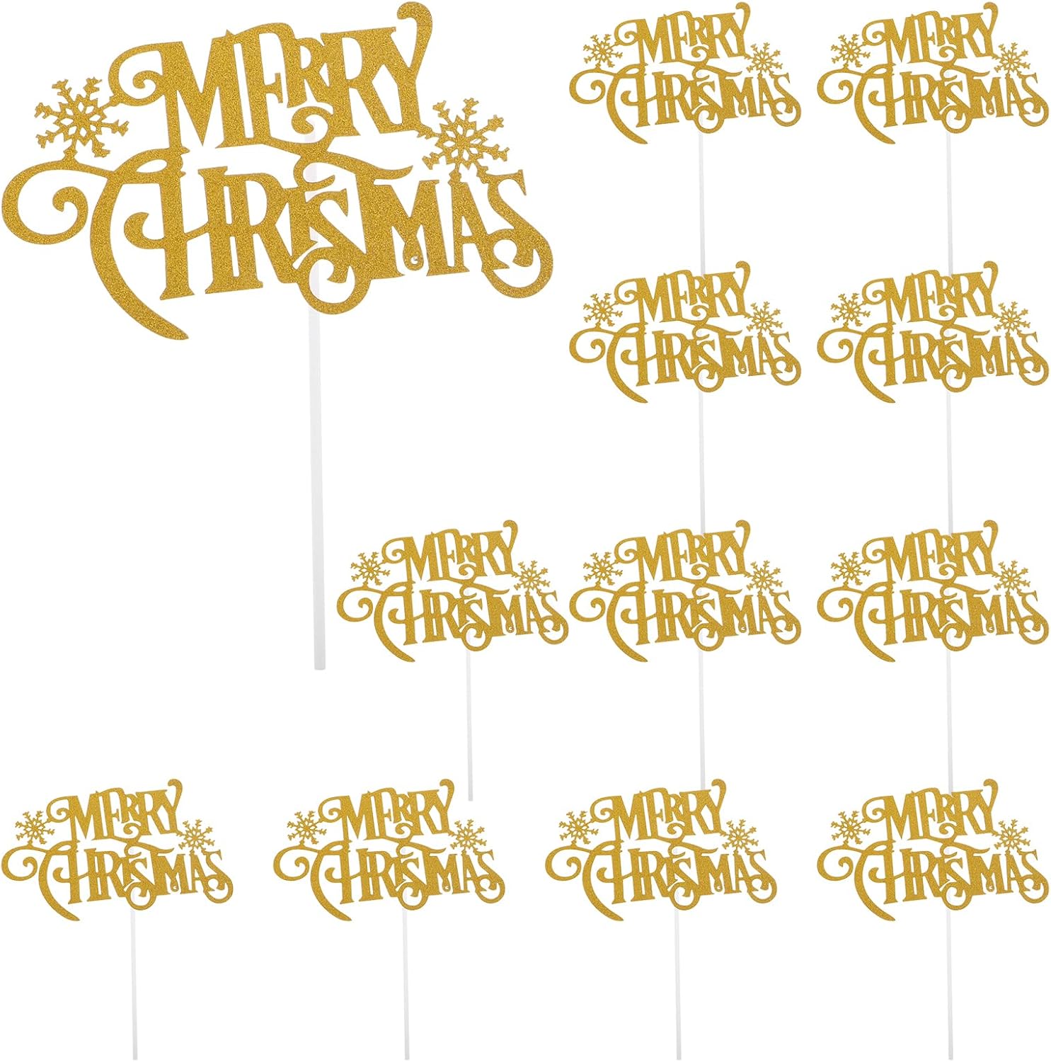 Housoutil Merry Christmas Cake Topper, 12PCS Red Christmas Eve Xmas Cupcake Picks, Dessert Card Insert Supplies for Celebrating Merry Xmas Theme New Year Holiday Party Cake Decorations image 3
