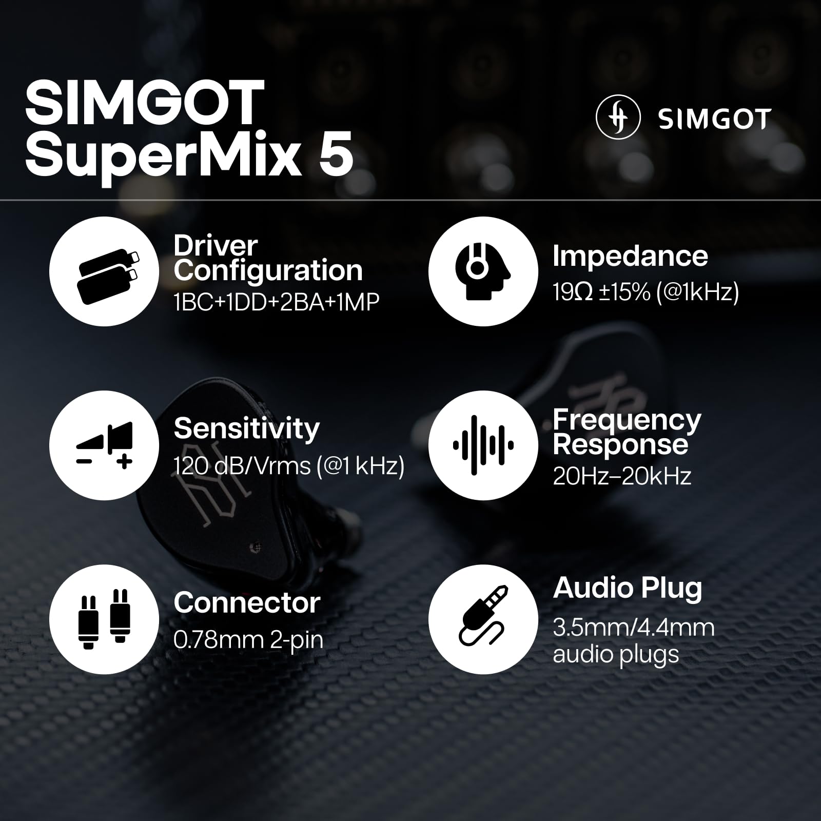 Linsoul SIMGOT SuperMix 5 1BC+1DD+2BA+1MP w słuchawkach dousznych, słuchawki HiFi z przewodnictwem kostnym, odłączany posrebrzany kabel OCC Litz, wtyczka 3,5 mm/4,4 mm, IEM dla entuzjastów technologii