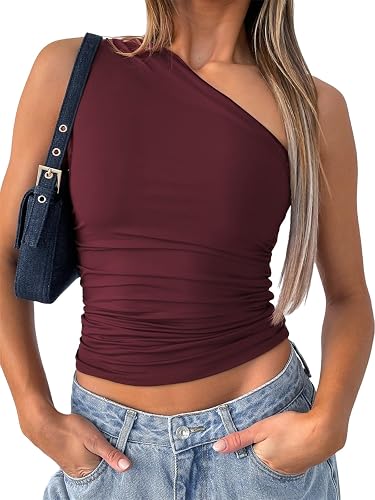 ForeFair Women One Shoulder Going Out Crop Tank Tops Slim