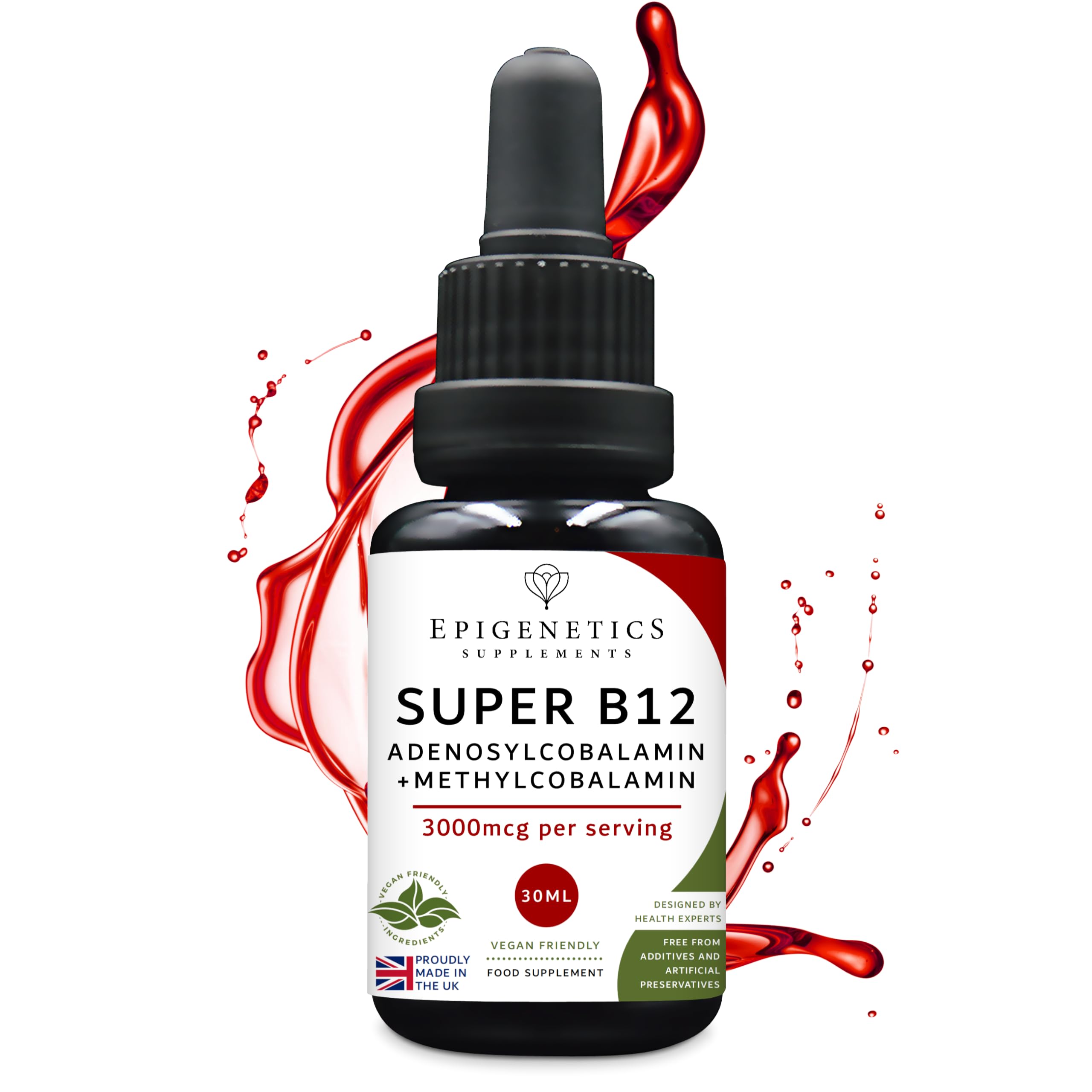 Vitamin B12 Liquid Drops 3000mcg Made in The UK Adeno + Methyl 2 Month Supply Vegan High Strength Sublingual Adenosylcobalamin + Methylcobalamin 30ml