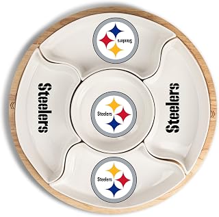 The Memory Company Officially Licensed NFL 16" Ceramic Serving Tray – 5-Section Platter with Wood Base, Game Day Entertaining Dish