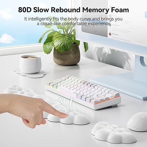 Miniatura 5 de TECKNET Cloud - Juego de reposamuñecas para teclado, reposamuñecas Cloud con base antideslizante, almohadilla de muñeca de piel sintética