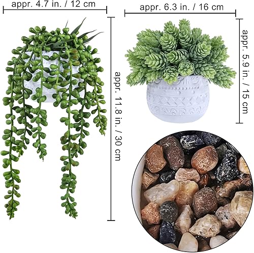 Miniatura 3 de Winlyn - 3 piezas de plantas suculentas artificiales pequeñas en macetas, aloe artificial colgante en macetas geométricas de concreto blanco y