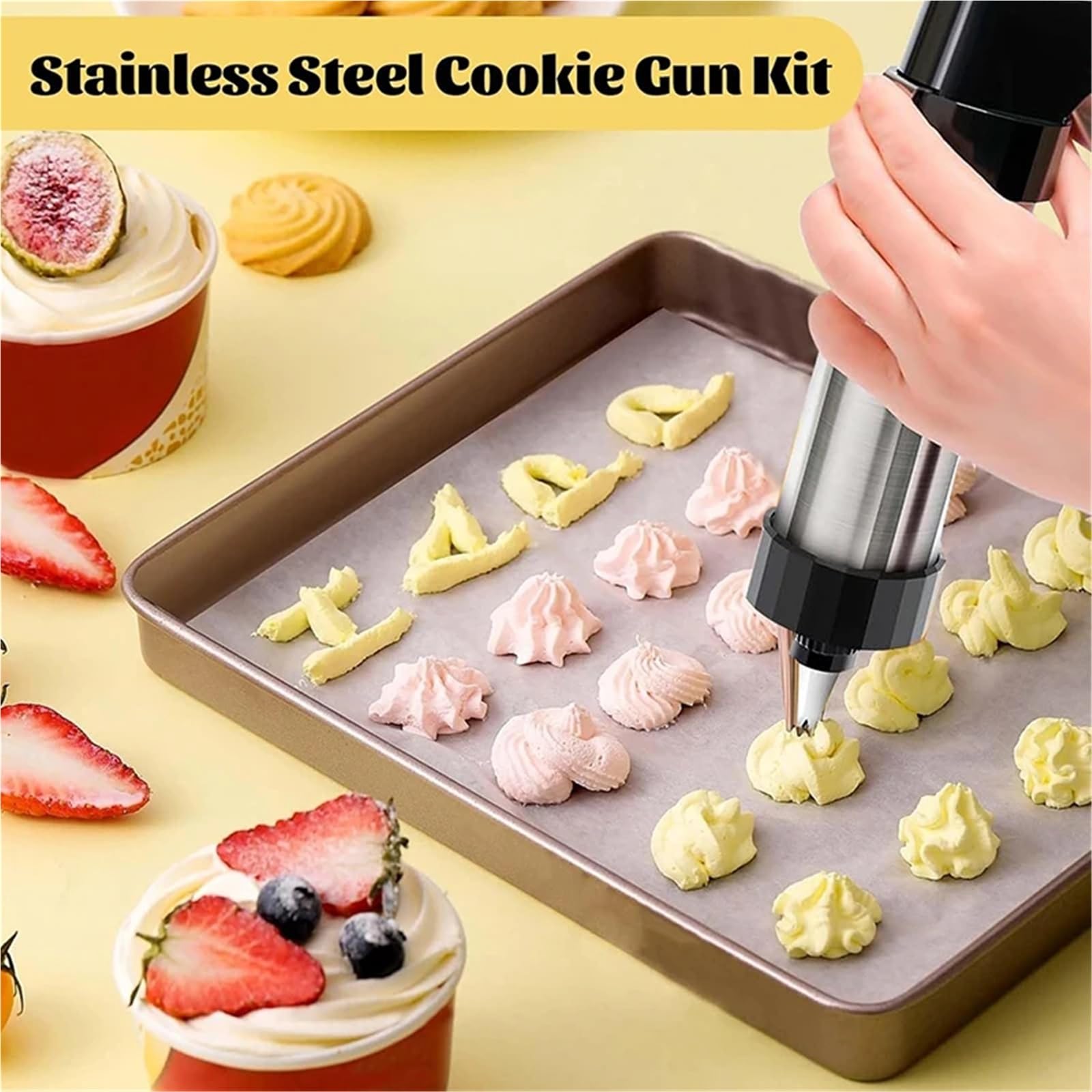 Kit de Presse à Biscuits en Acier Inoxydable, Ensemble Pistolet, Outil Cuisson DIY, Gadgets Cuisine(8 Discs)