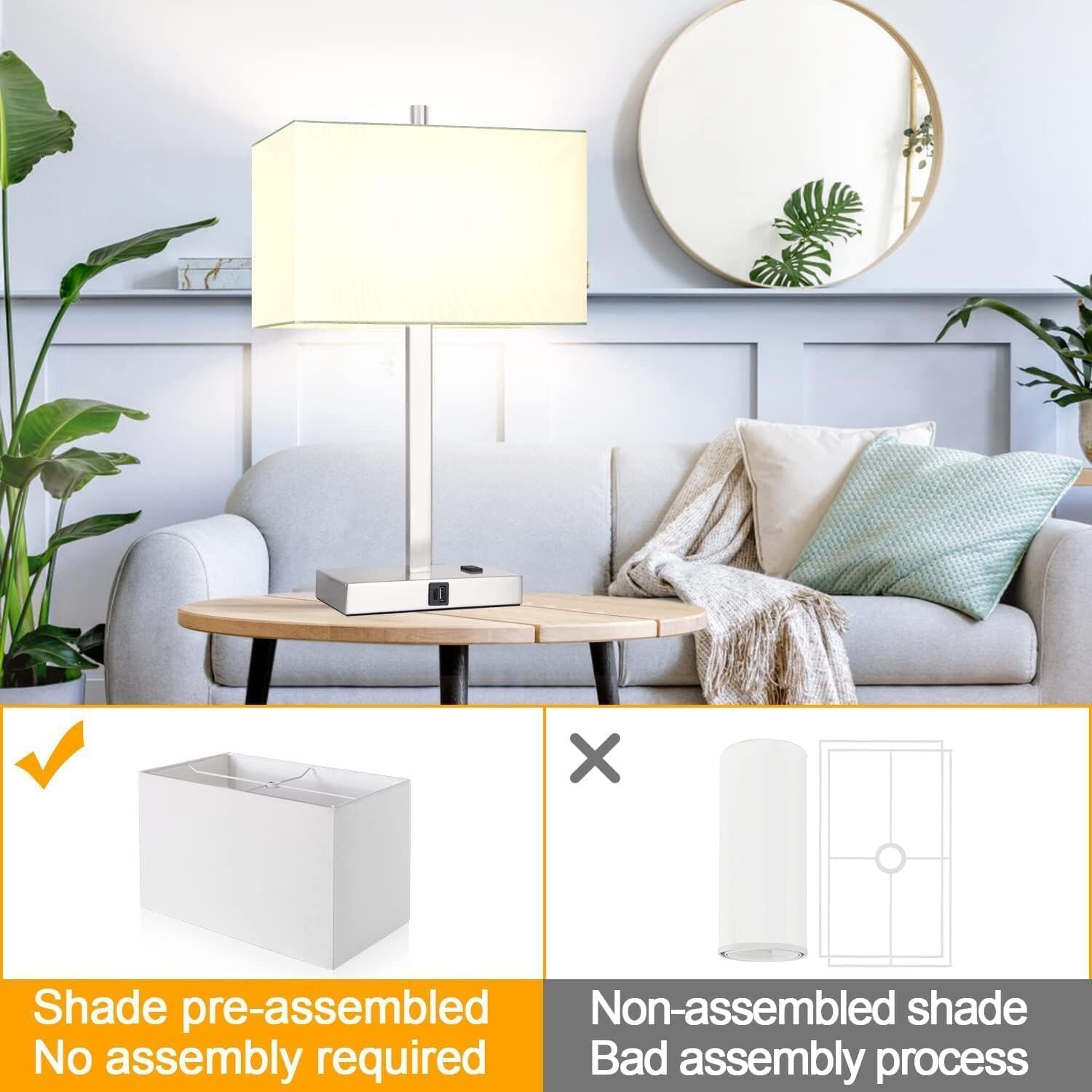 21" Touch Bedside lamps with 2 USB & AC Outlets, 3-Way Dimmable Bedside Table Lamps Set of 2 for Bedroom Living Room Office Reading, White Shade Lamps for Night Stands, 3000K LED Bulbs Included image 3