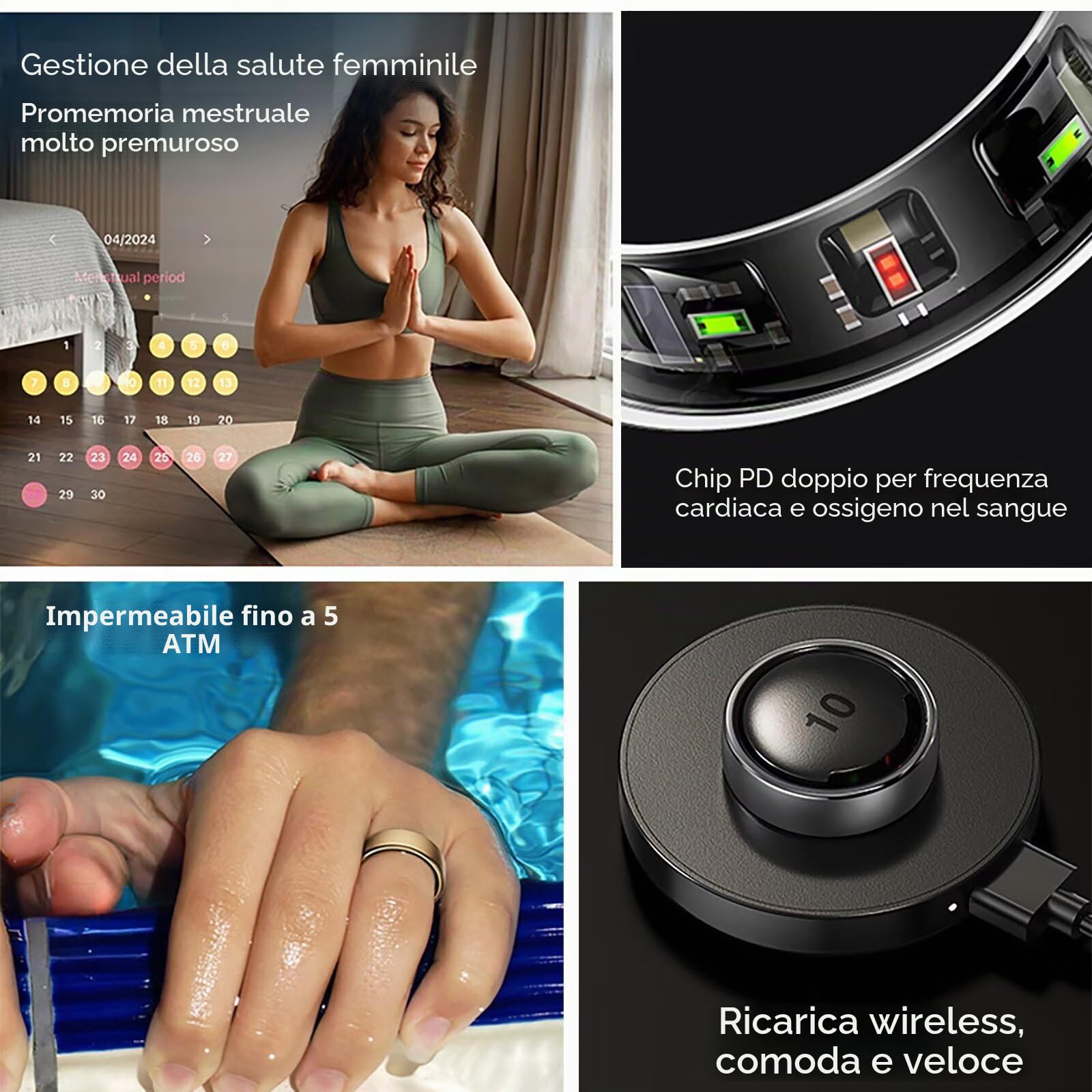 Anello intelligente in acciaio inossidabile, anelli intelligenti per uomo e donna, 5 ATM impermeabile, anello fitness tracker Android iOS, anello fitness, tracker del sonno, cardiofrequenzimetro