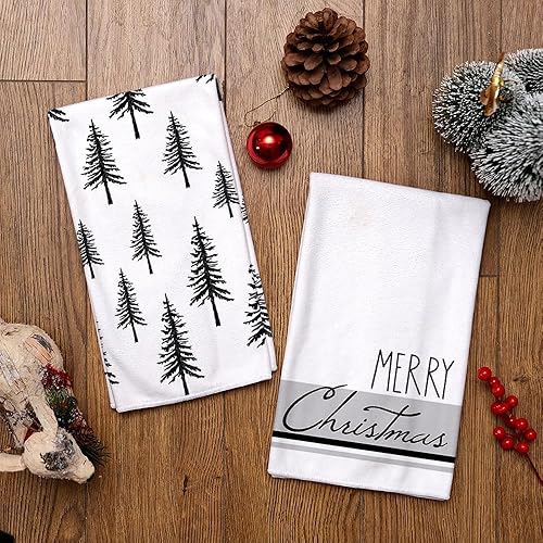 Miniatura 5 de ARKENY AD015 - Juego de 2 paños de cocina de Navidad para decoración de Navidad, 18 x 26 pulgadas, diseño de rayas grises, toalla de mano de Navidad