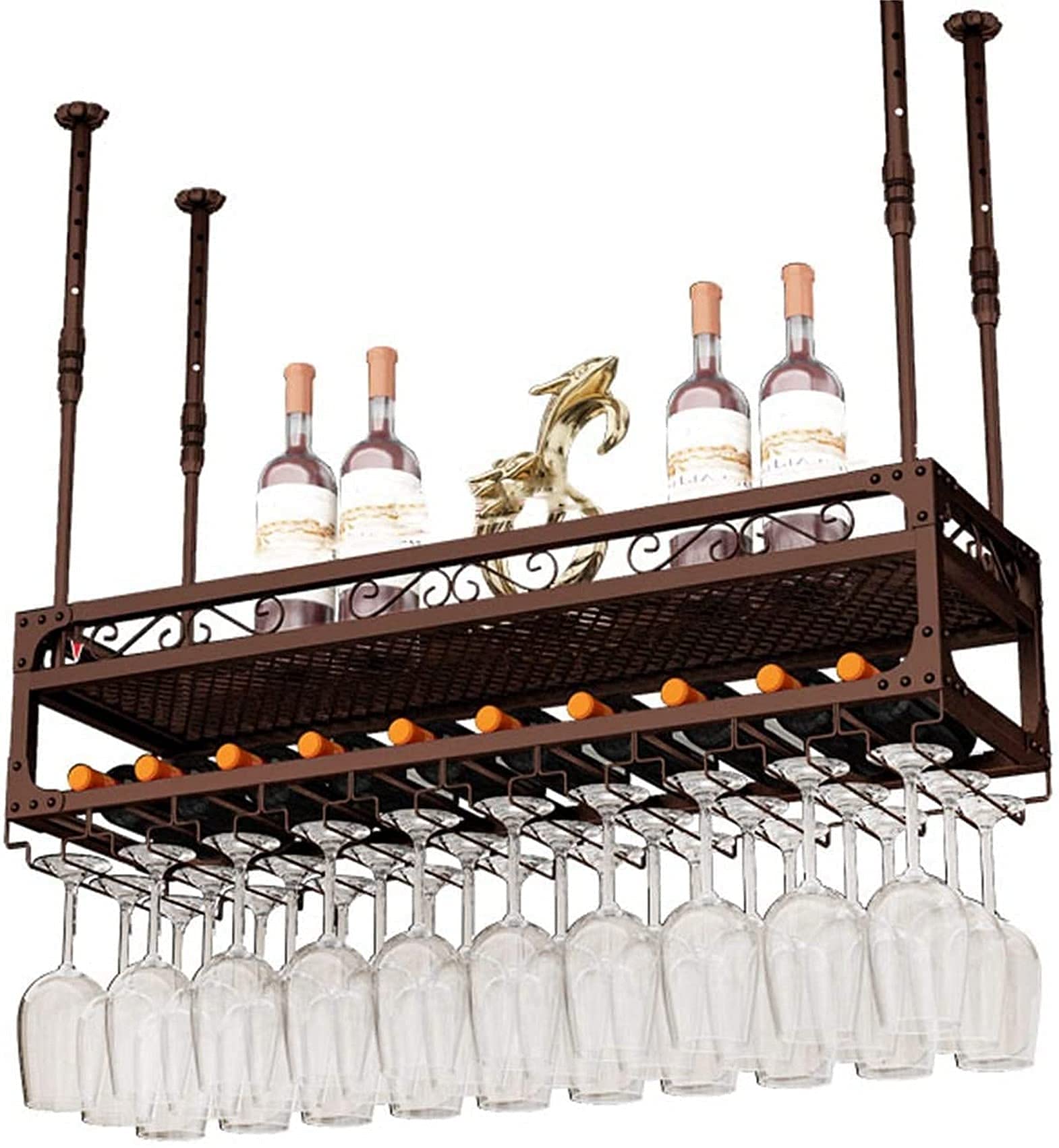 Casier à vin et porte-verre suspendu en fer 39,4 / 47,2 pouces