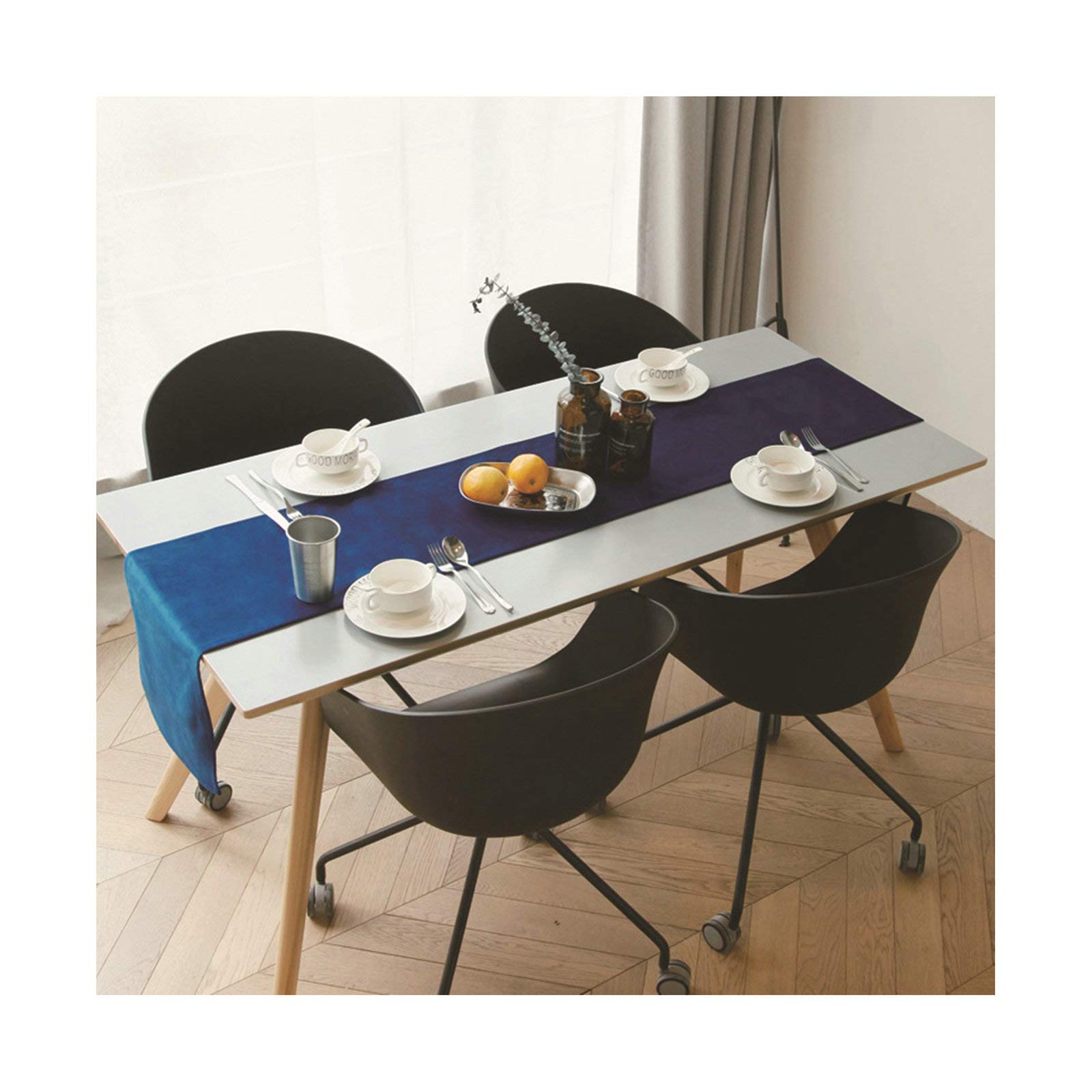 Aeici Camino de mesa de terciopelo largo, simple y puro, para decoración de mesa de boda, 33 x 188 cm, para mesas redondas, color azul marino
