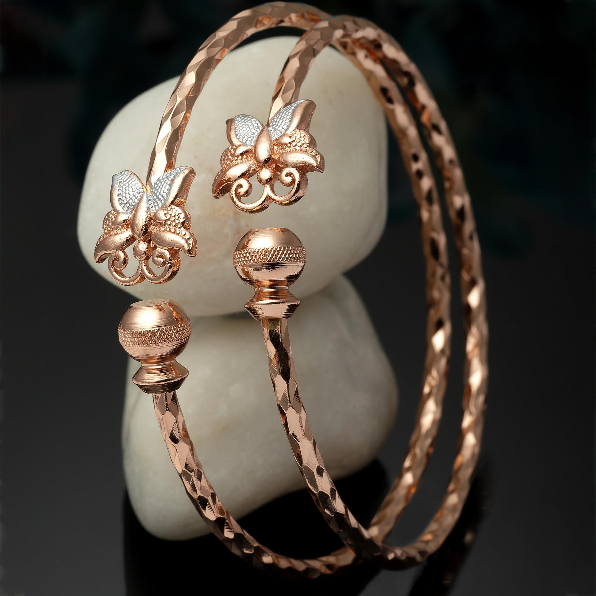 Rose Gold-Plated American Diamond Peacock Handcrafted Kada Bracelets Set