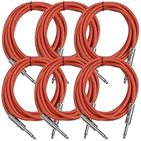 Vista 1 de Seismic Audio SASTSX-10Red-6PK 10 pies TS de 1/4 de pulgada, cable para guitarra, instrumento o parche, color rojo