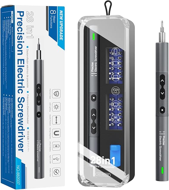 28 in 1 Electric Screwdriver Sets with 24 Bits Rechargeable Portable Magnetic Repair Tool Kit with LED Lights