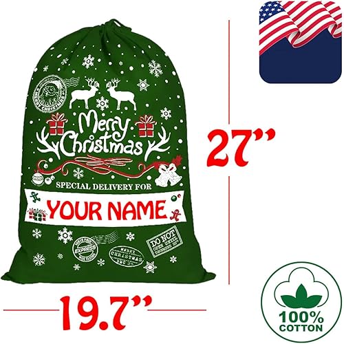 Miniatura 7 de Home and Plan Saco de Navidad personalizado con nombre (27 x 19.7 pulgadas), bolsas de regalo de Papá Noel grandes con cordón personalizado para la