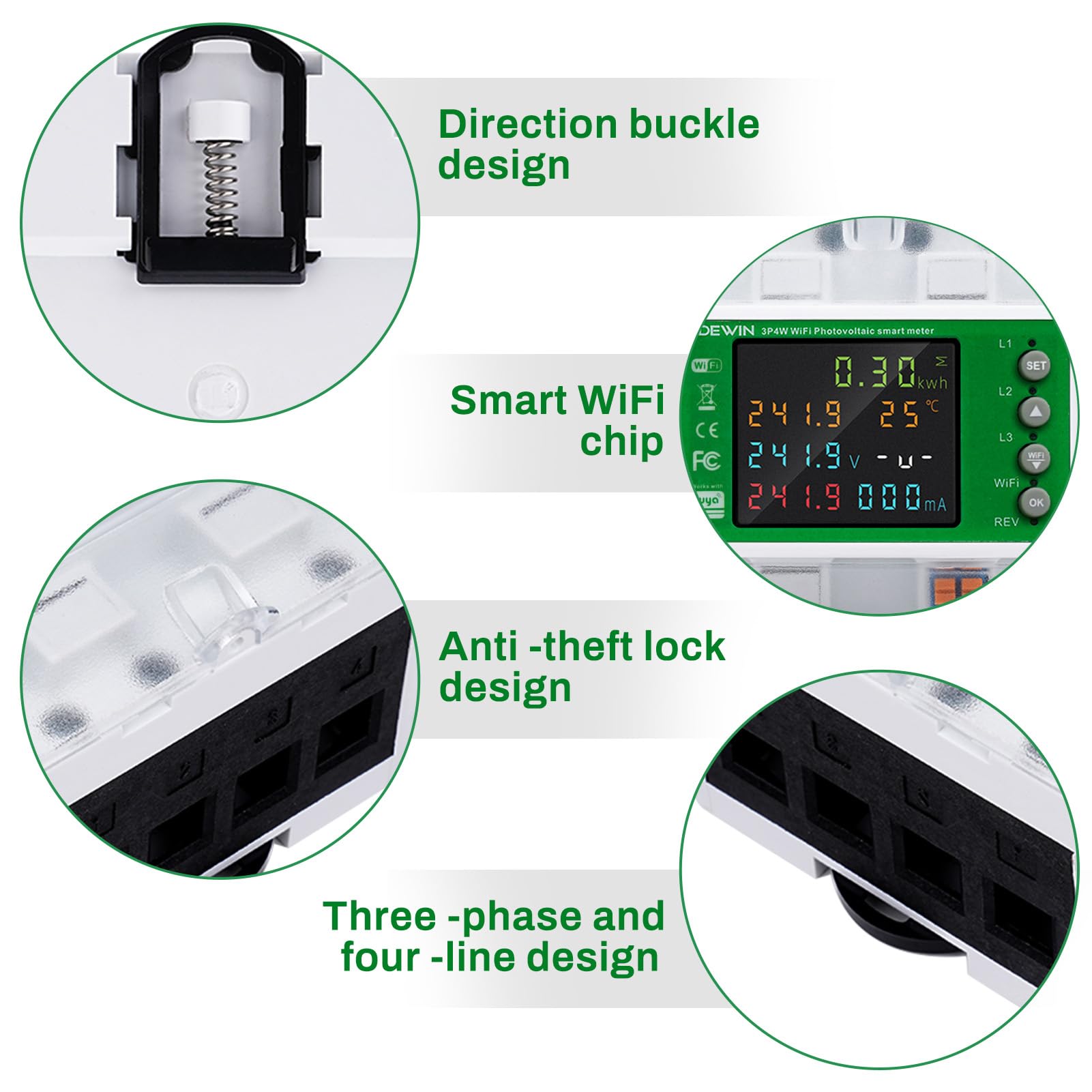 DEWIN Contatore Energia Elettrica Trifase WiFi, 100A 380VAC Misuratore di Consumo Elettrico WiFi Contatore Elettrico Trifase con Controllo del Tempo/Protezione Sovratensione ECC.