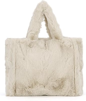 Fecialy Fluffy Tote Bags for Women Large Fuzzy Handbag Cute Plush Purses Faux Fur Hobo Bag for Autumn and Winter