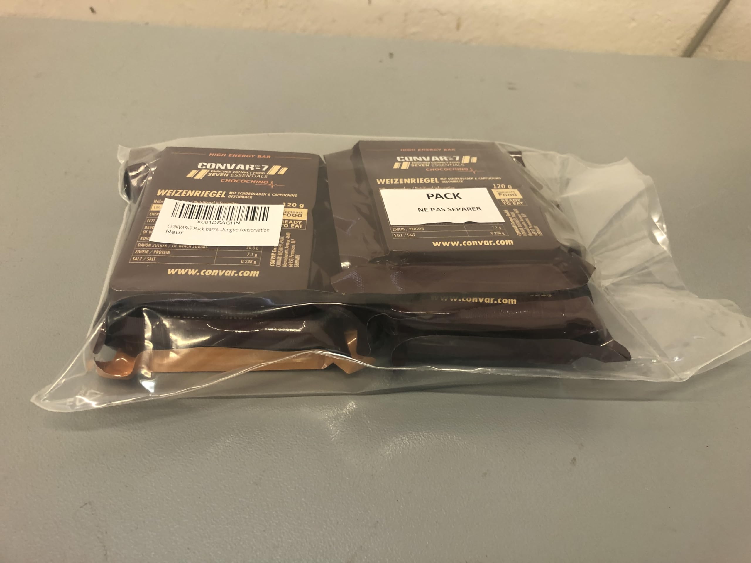 CONVAR-7 Confezione barretta energetica al cioccolato, per lo sport e le attività all'aria aperta, cibo per situazioni di emergenza, razione di sopravvivenza.Gusto cioccolato cappuccino, confezione co