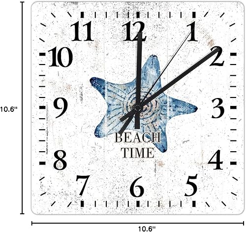Miniatura 2 de Beach Time - Reloj de pared con diseño de estrella de mar, reloj cuadrado de 10 pulgadas, grande, funciona con pilas, decoración rústica para el