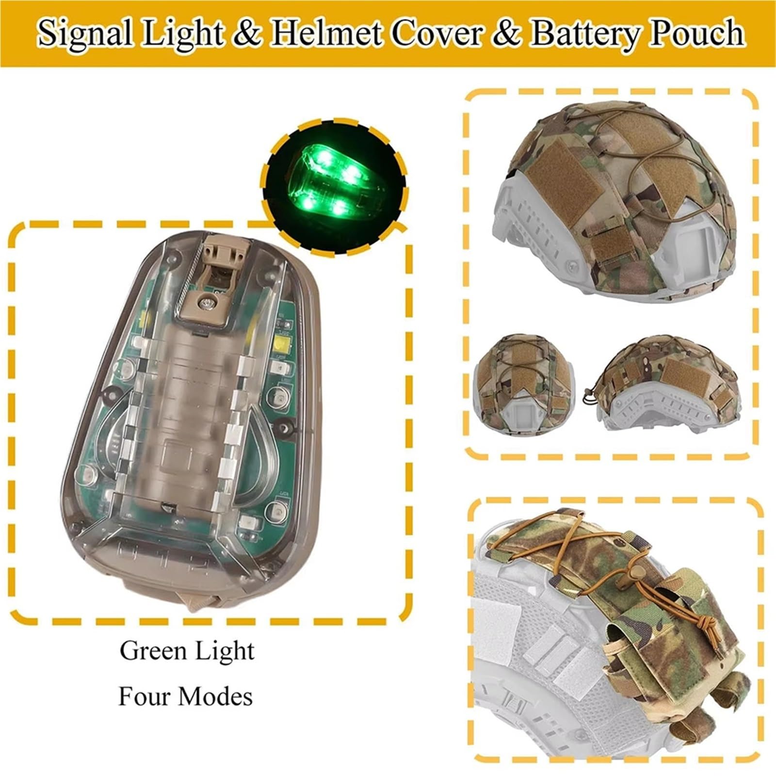 Ensemble Housse Camouflage pour Casque D'airsoft Tactique - Casque PJ Fast avec Oreillette, Pochette Contrepoids Lampe Signalisation pour Équipement Cosplay CS Hunting