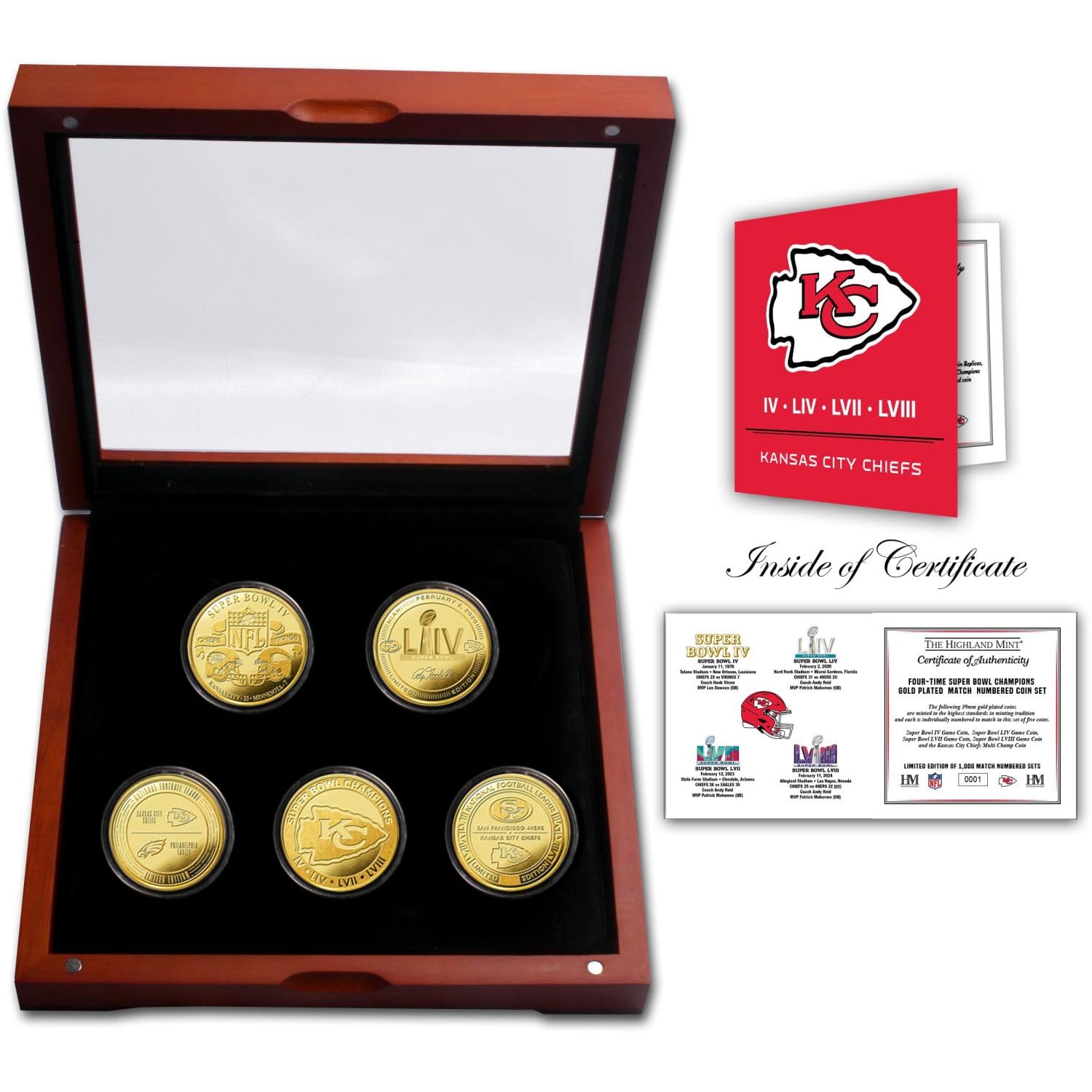 Highland Mint NFL Kansas City Chiefs Super Bowl Champions Gold Coin Set