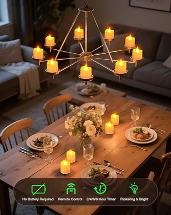 SoulBay SoulBay Flameless Candles with Remote Timer & Charging Base, 12pcs USB Rechargeable Battery Flickering LED Small Votives Lights for Table Dinner Weddings Holidays General Decor, No Battery Required photo 6