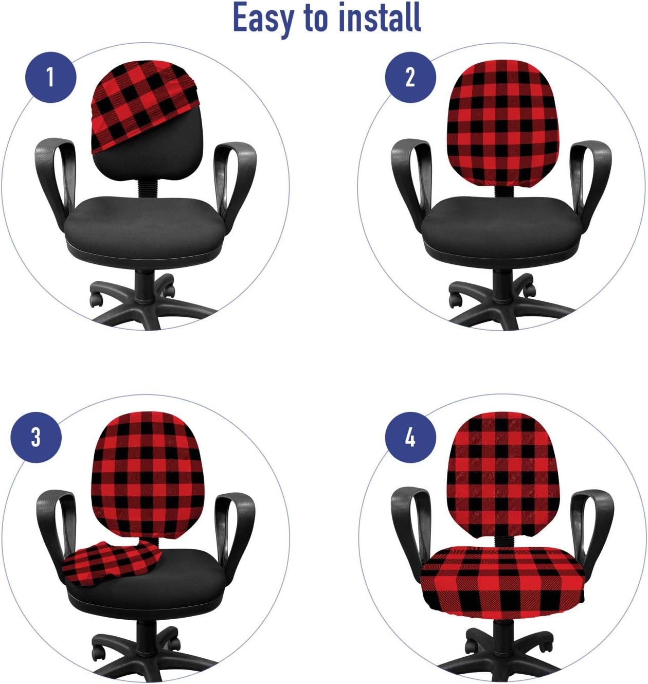 Ambesonne Plaid Office Chair Slipcover, Lumberjack Fashion Buffalo Checks Pattern Retro Style Grid Composition, Protective Stretch Decorative Fabric Cover, Standard Size, Orange Black