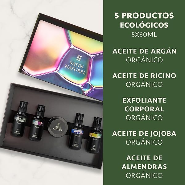 Satin Naturel Luxury Gift Set for Women 5 x 30 ml – Argan Oils, Castor, Almond, Jojoba and Body Scrub with Dead Sea Salt – Natural Cosmetics – Premium Edition - 4
