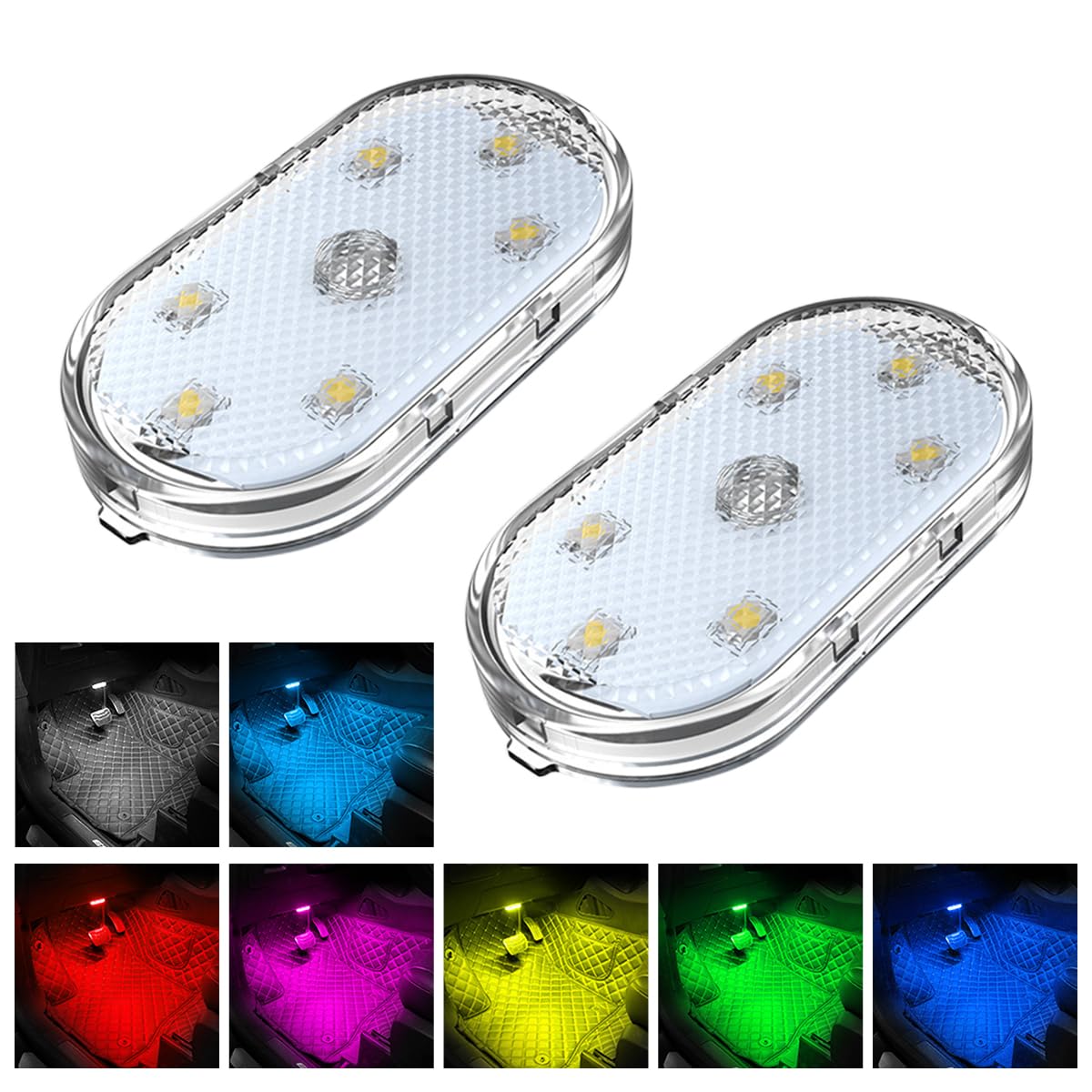 UrbanPulse ルームランプ 車内ライト LED 車 タッチライト 2個 車内灯 車 ledライト USB充電式 マグネット 磁吸着設計 取り付け簡単 寝室 クローゼット 廊下 玄関 階段 車両 汎用 (カラフル)