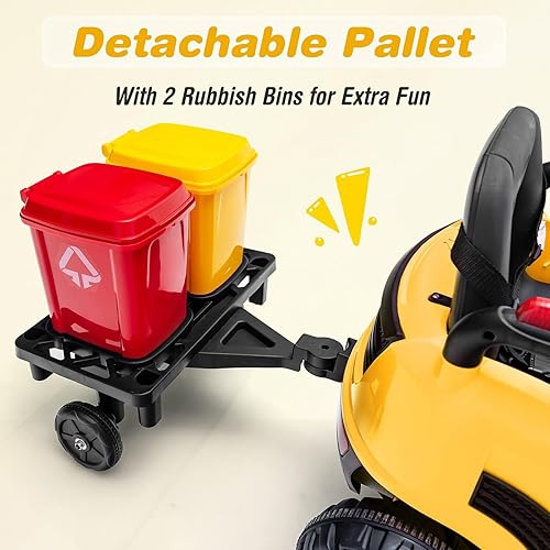 Miniatura 6 de OLAKIDS Carretilla elevadora de 12 V para niños camión de construcción de vehículos eléctricos con control remoto horquilla y palé auto alimentado