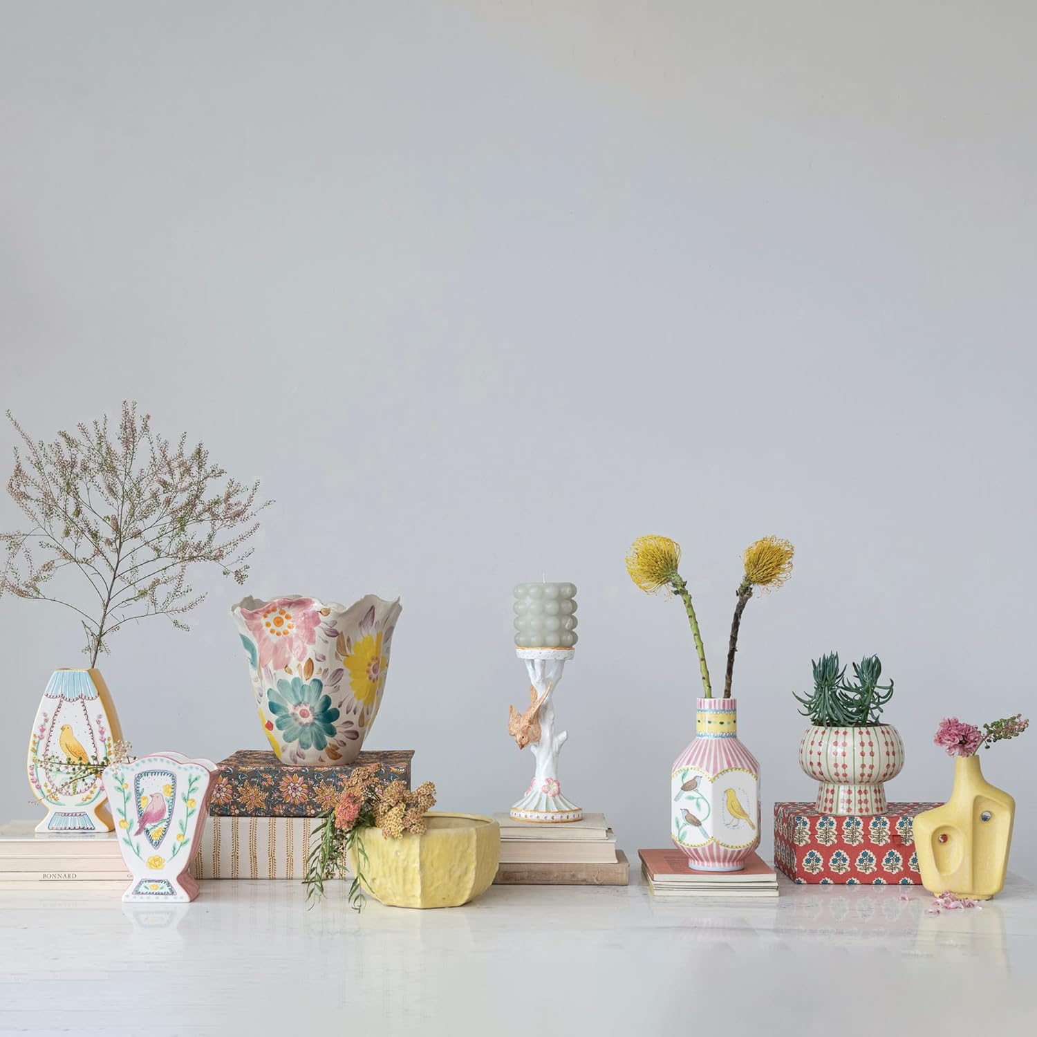 Creative Co-Op Stoneware Planter with Organically Shaped Detail, Yellow