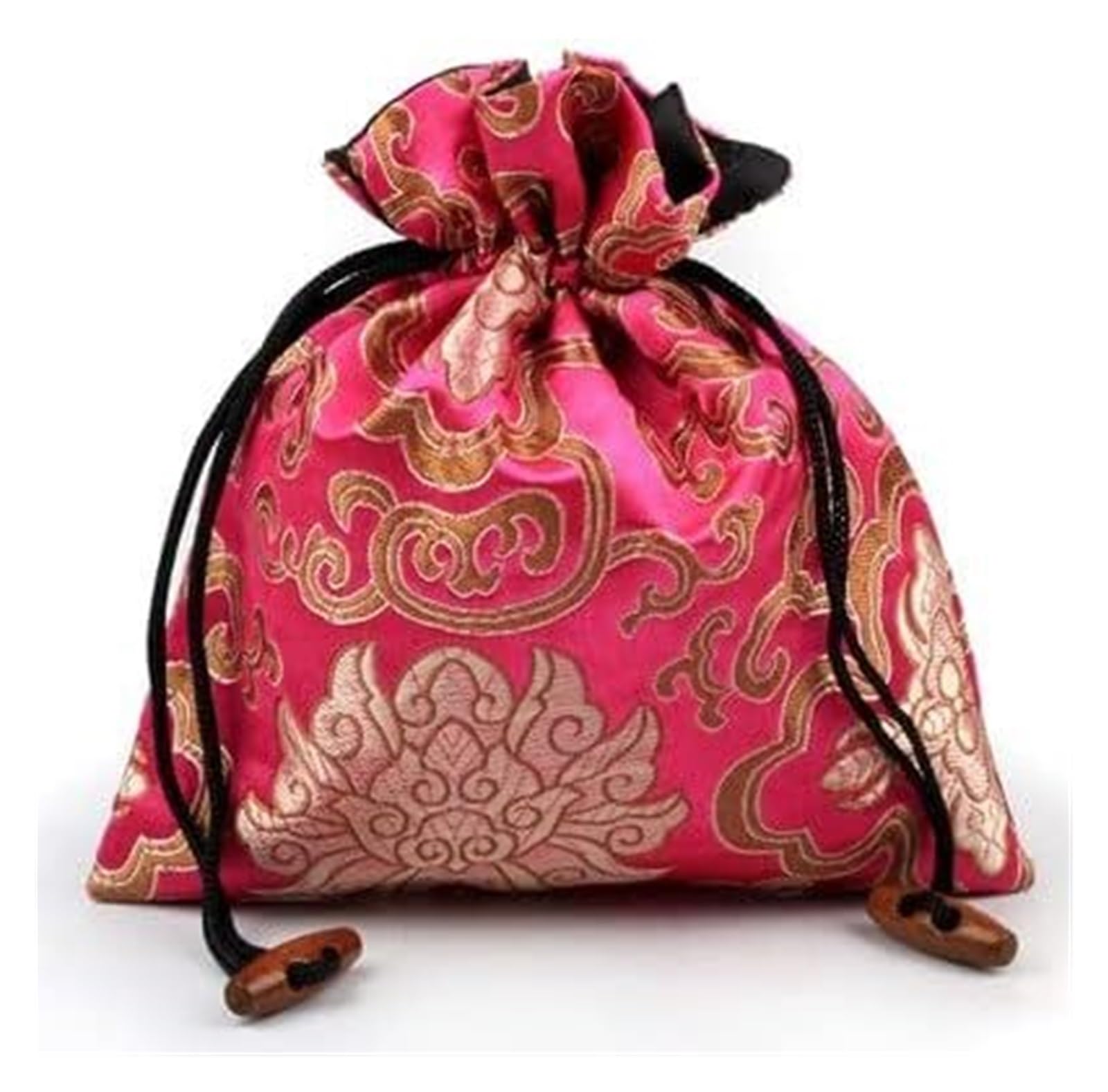 Jedwabna torba, torby na biżuterię, Jedwabny brokatowy woreczek ze sznurkiem Duża torba do przechowywania biżuterii na bransoletki i naszyjniki z podszewką(Fuchsia)