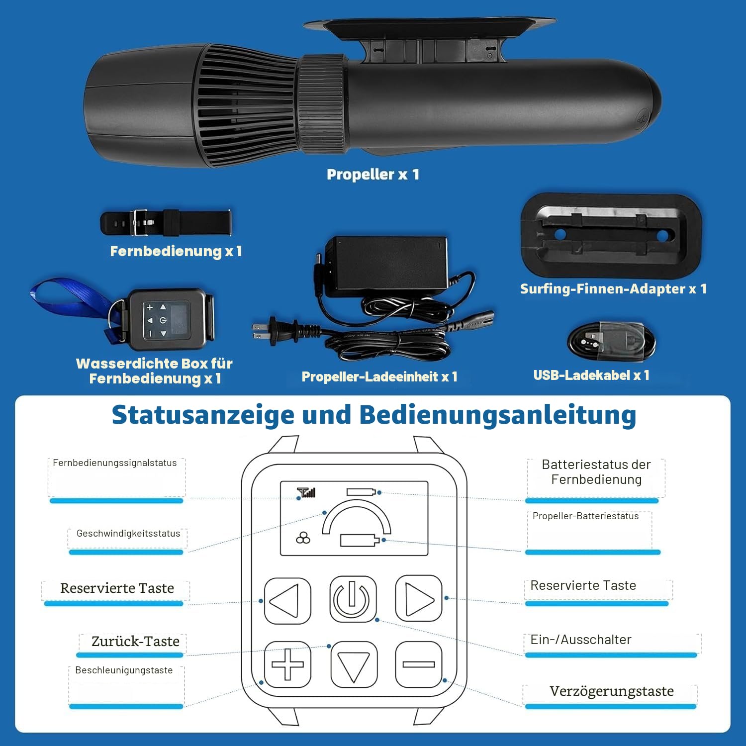 Unterwasserscooter 500W/10000 mAh, 130-Minuten Laufzeit, 10-Gang-Einstellbar (2,9-6,9 km/h), familienfreundlicher Unterwasser-Meer-Scooter für SUP-Paddelbrett, Pooltauchen und Schnorcheln