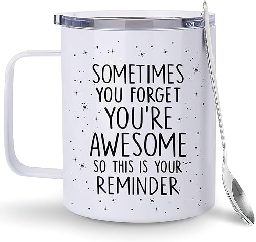 Hyturtle Regalos de motivación para hombres, mujeres en cumpleaños, taza de café aislada de acero inoxidable de 12 onzas con cuchara, regalos