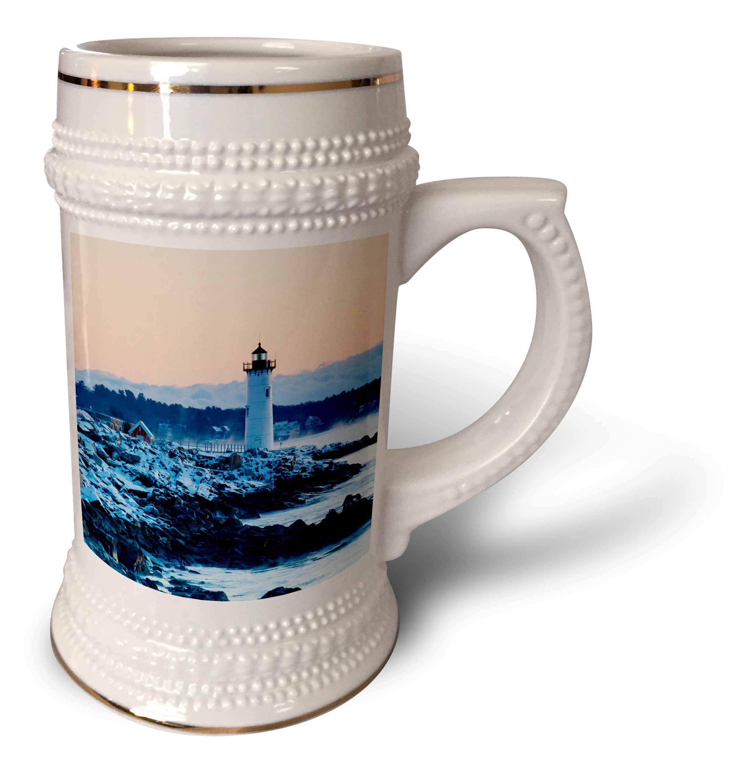 Taza stein de 18 oz Portsmouth Harbor Castle New Hampshire en invierno de 3dRose blanca
