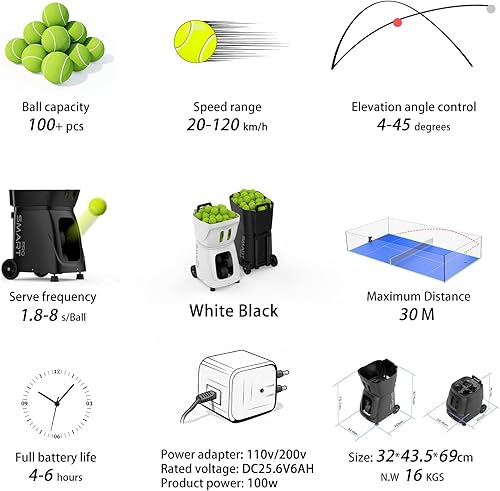 Miniatura 3 de PT-SMARTPro - Máquina de pelota de pádel, lanzador de bolas inteligente con control de aplicación, programación de 20 puntos, 12 modos de servicio,