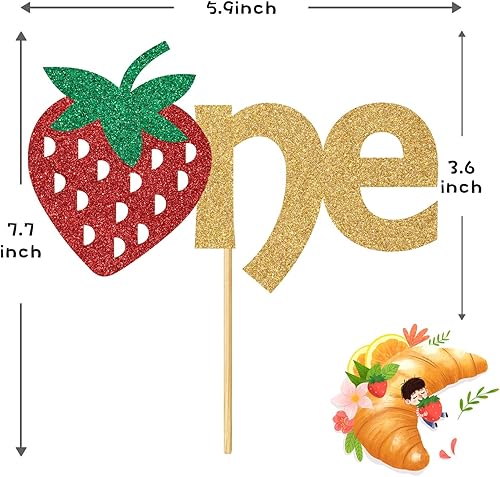Miniatura 2 de Decoración de pastel de cumpleaños de fresa para el primer cumpleaños, decoración de pastel de cumpleaños con temática de frutas de un año de