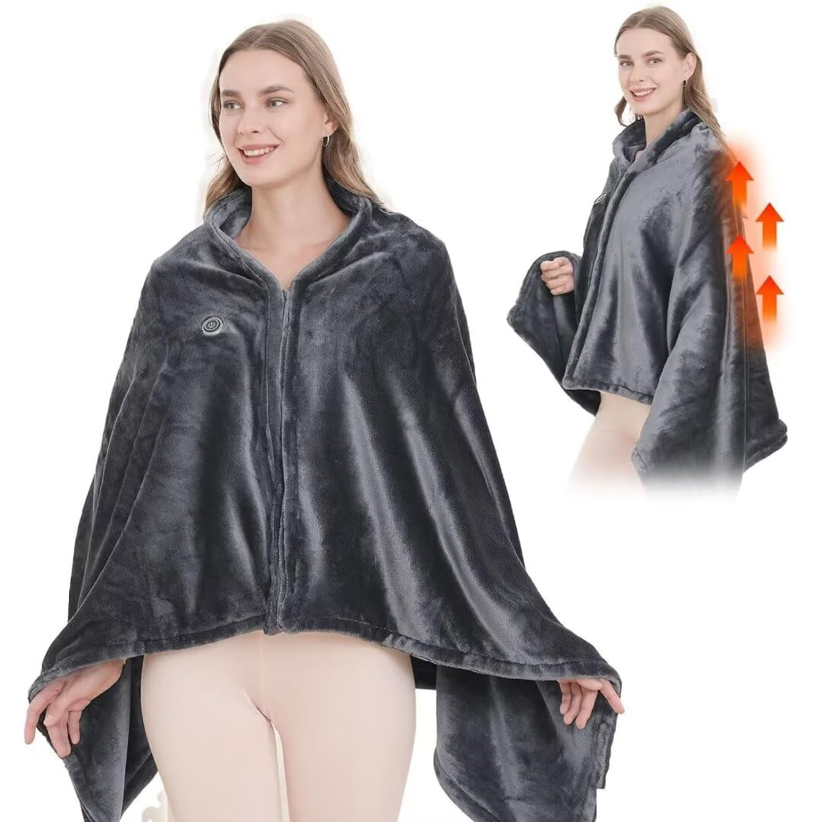 Mantón Calefactable USB De 59''x33'', Manta Eléctrica Inalámbrica Calefactora Portátil Con Botones Para Viajes Oficina En Casa, 3 Niveles Calefacción Y 9 Áreas Calefactadas, Lavable a Máquina