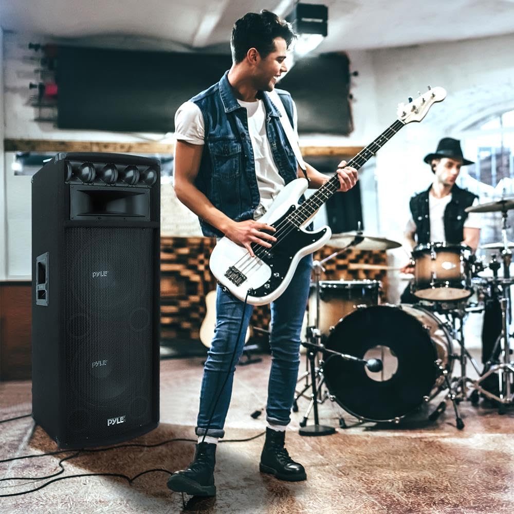 Pyle Sistema Altoparlante PA Portatile, Speaker 1600 Watt, Suono Stereo da Esterno con Doppi Woofer da 30 cm, Tweeter Piezo da 8,6 cm, Cassa Tromba 12,7 x 30,5 cm, Crossover Integrato