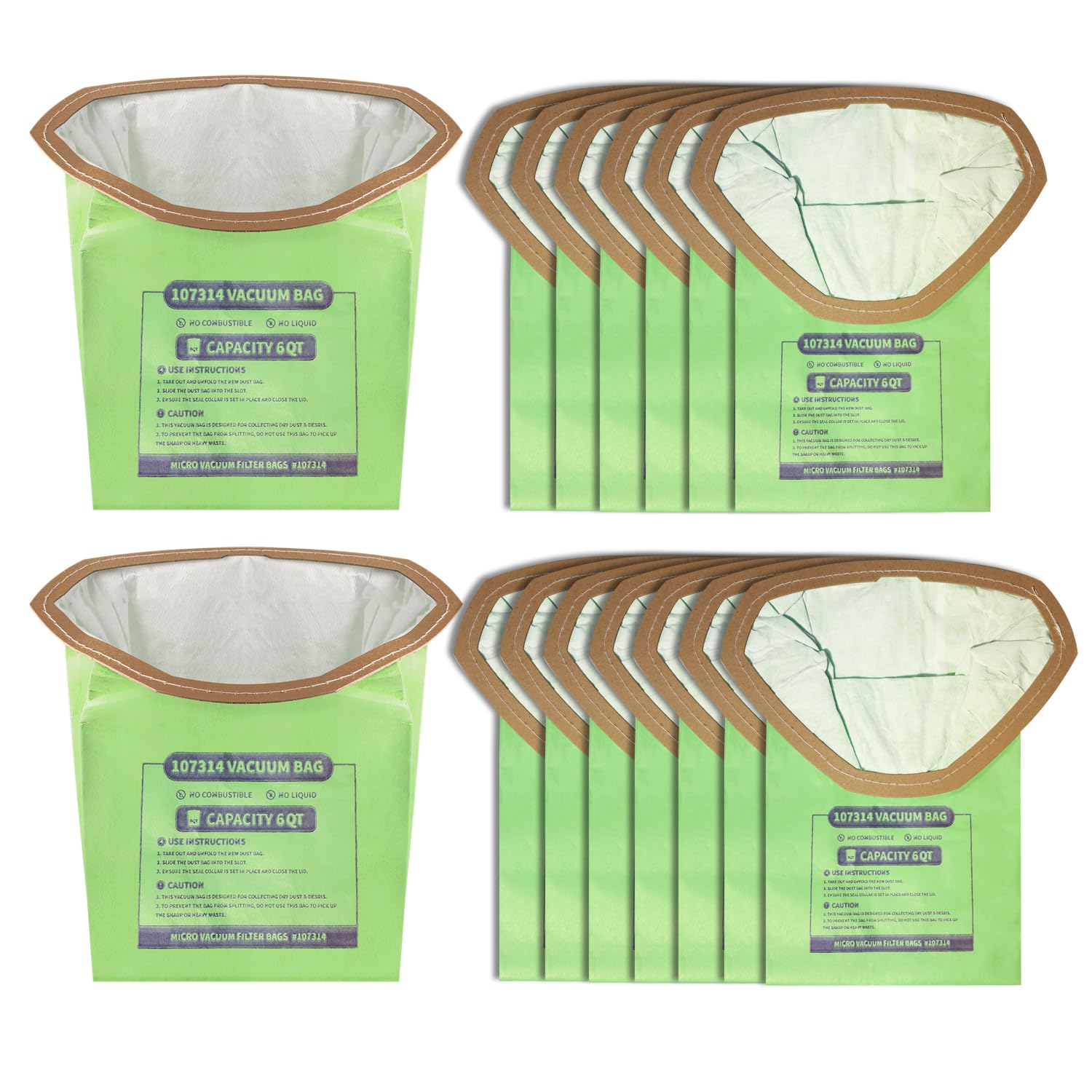 Gudotra 15 Pack Replacement 107314 Micro Filter Bags 6 Quart for ProTeam Super Coach Pro 6 GoFree Flex Pro and ProVac FS 6 Vacuum Open Triangular Collar