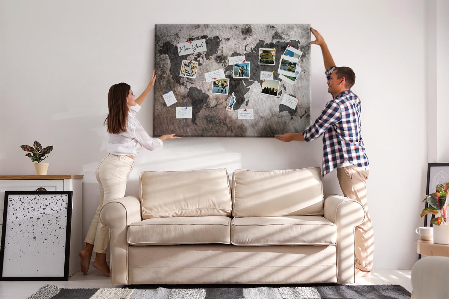 Pizarra de corcho con estampado 140x100 cm | Mapa del mundo de hormigón