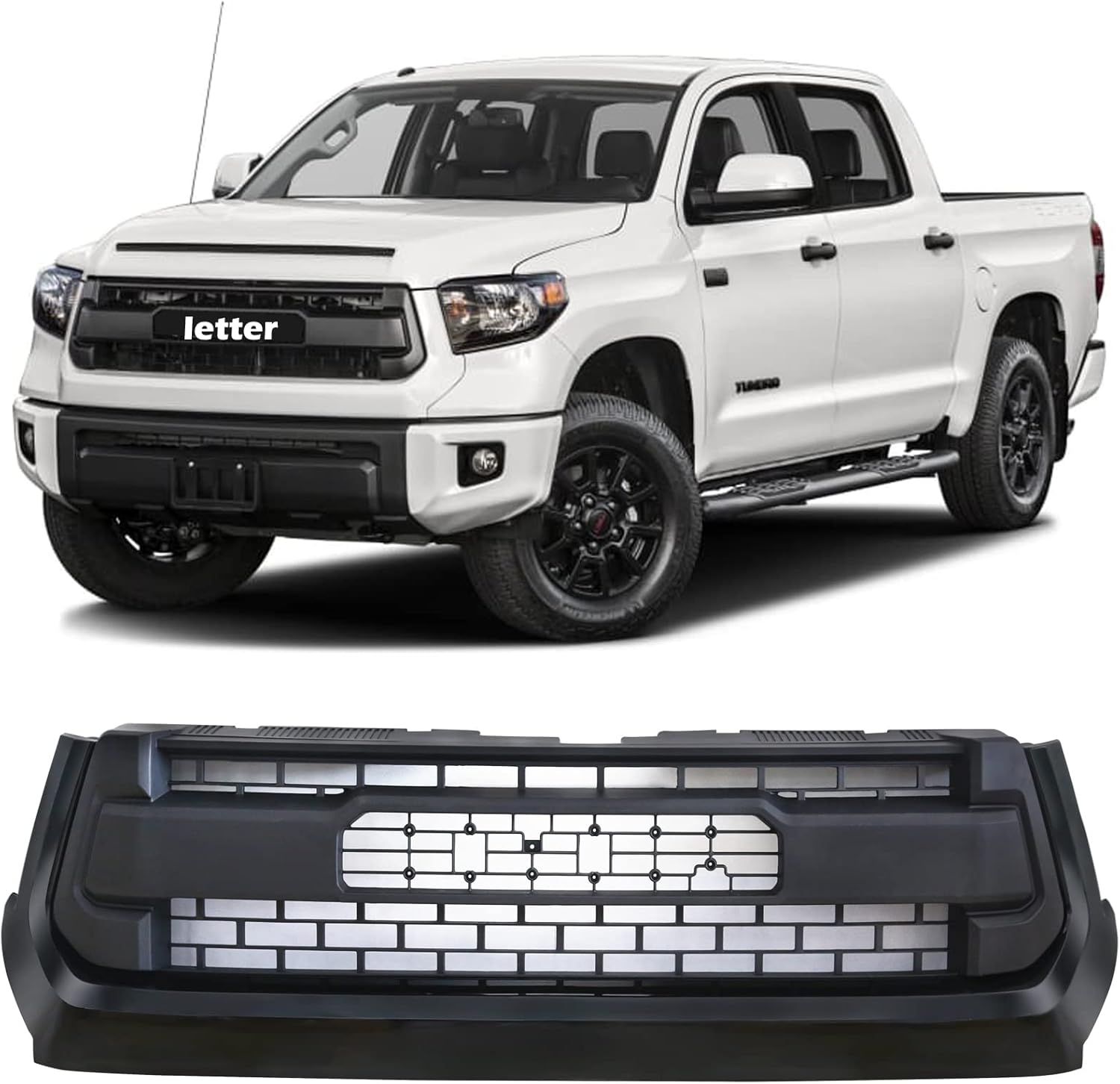 Front Grille Compatible with Tundra TRD 2014 2015 2016 2017 2018 Mesh ABS Black grill with LOGO Letters