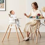 BABY JOY Baby Chaise haute, 6 en 1 Chaise haute convertible en bois pour bébés & Les tout-petits avec des jambes réglables, un bac double amovible, Harnais de sécurité & imperméable PU Coussin (Beige)