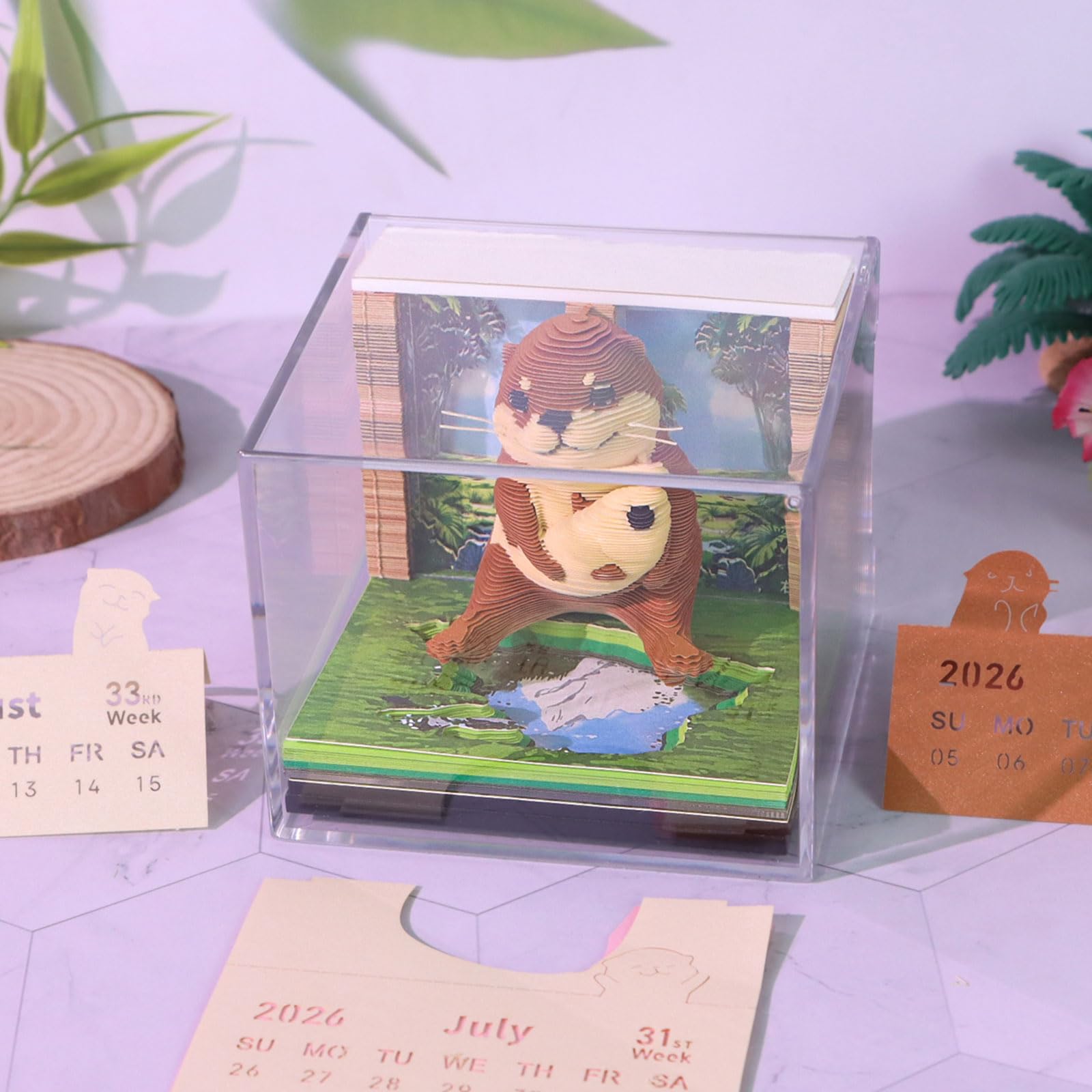 Agenda settimanale decorativa per il 2026 con delicata carta artistica, motivo animali, piano d'arte in carta da regalo