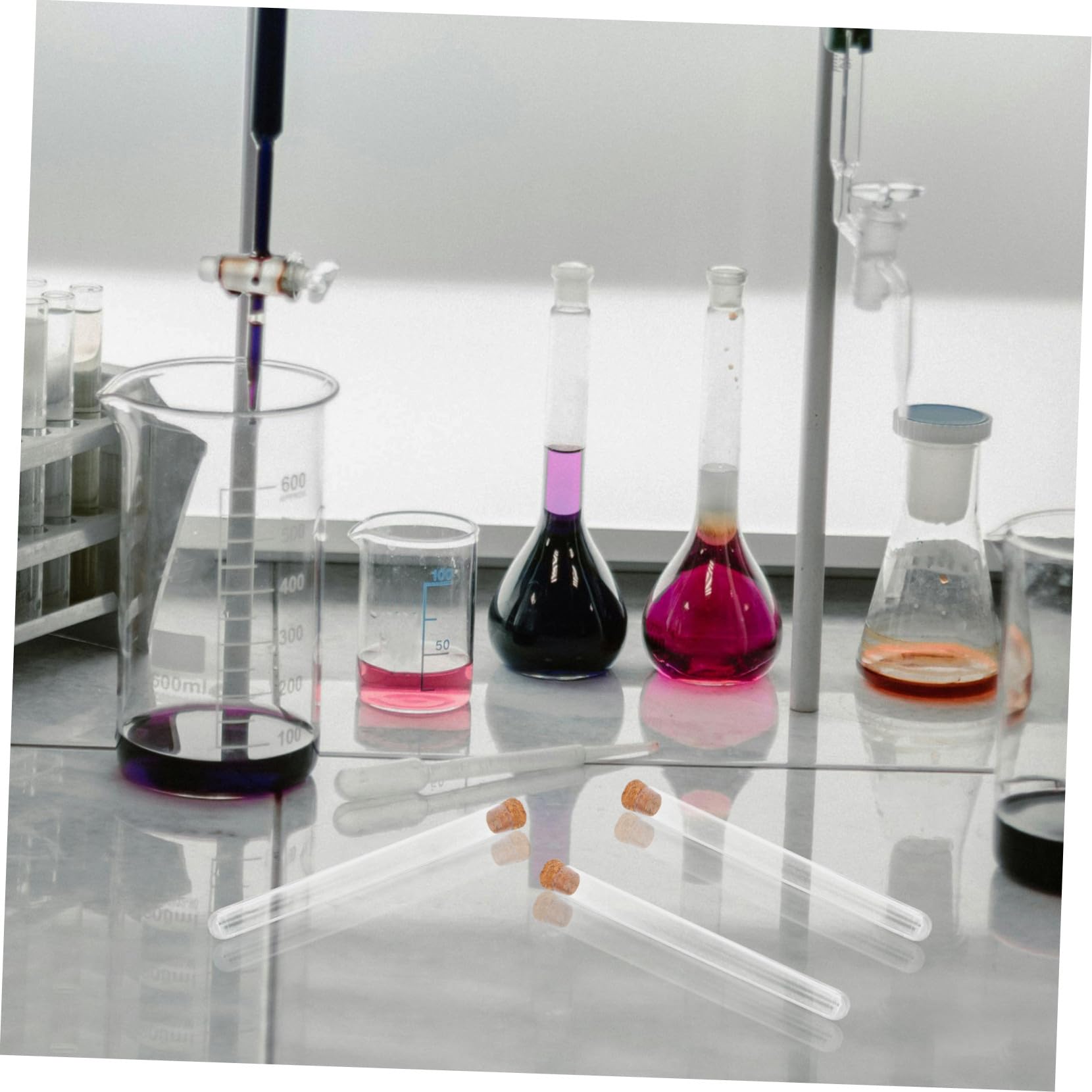50 piezas Tubos de Ensayo de Plástico con Tapones de Corcho Transparentes y Resistentes para Experimentos Científicos Almacenamiento de y Crecimiento de Plantas de Unidades