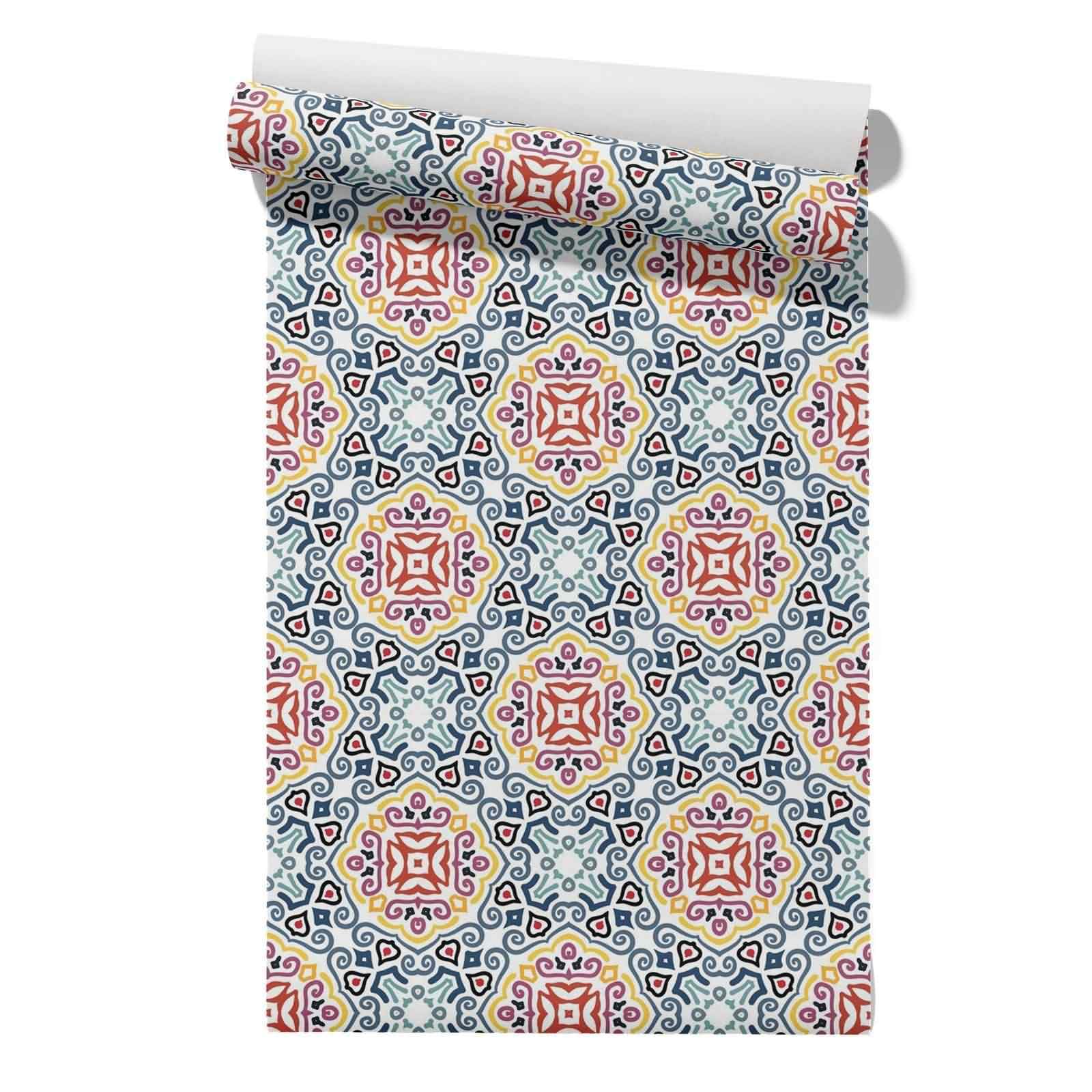 CEVAN Bedroom Wallpaper Borders UK Lining Thick Self Adhesive Mandala Retro Ethnic Heavy Duty Kitchen Paste The Rough Covering DIY Home Decor Wallpaper 45x500cm
