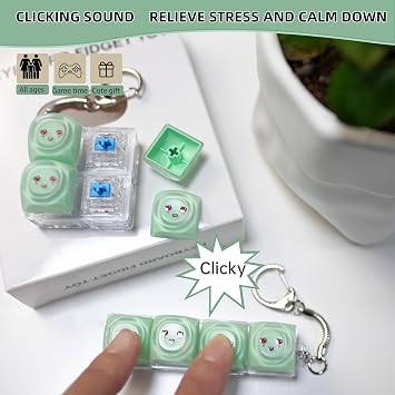 2Pack Keyboard Fidget Clicker Toys, Light Green Clicky Fidget Keychain | Cute Smiley Face Jelly keyboard clicker Suitable for Adults, Boost Focus Calm Anxiety at Work Travel Ideal Stress-Relief Gift