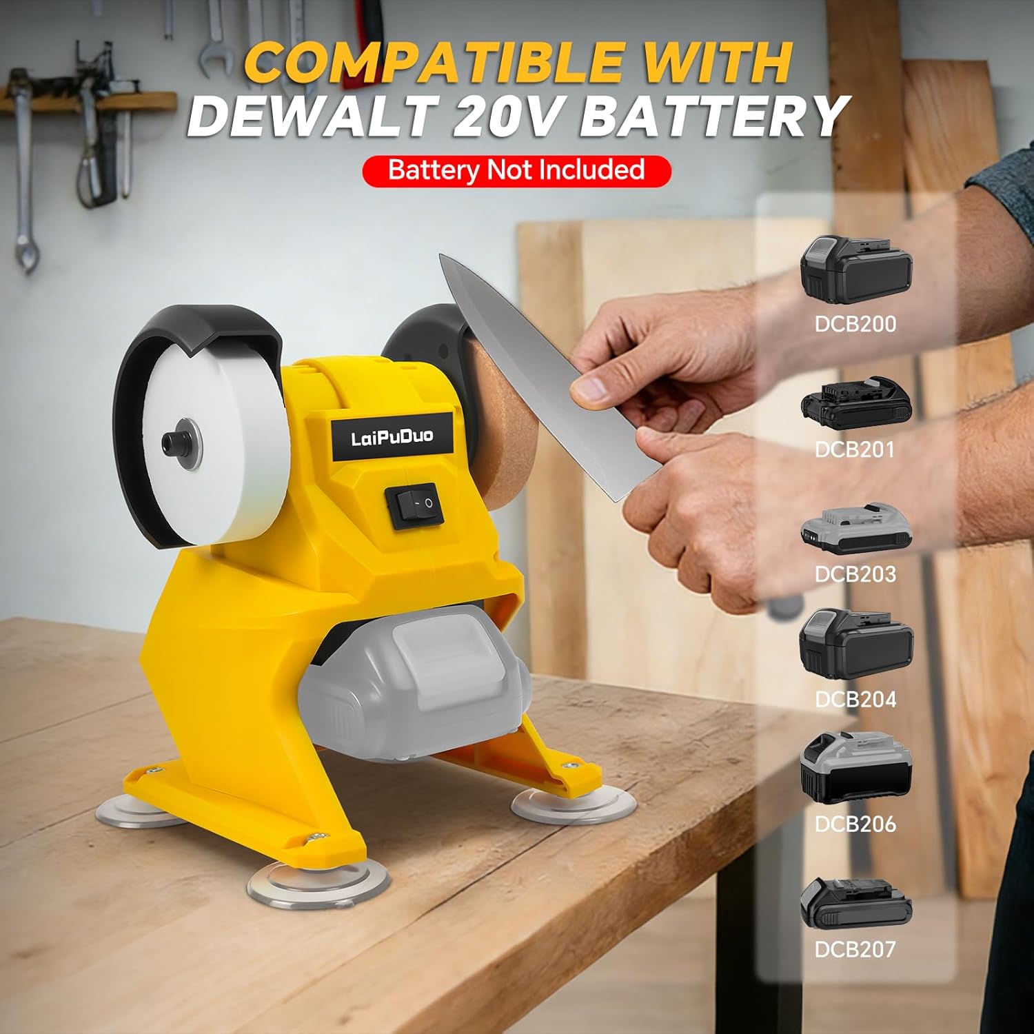Cordless Bench Grinder for Dewalt 20V Battery, 5500RPM Bench Grinder, 250W Motor, Dual Grinding Wheels for Sharpening, Grinding & Polishing(No Battery)
