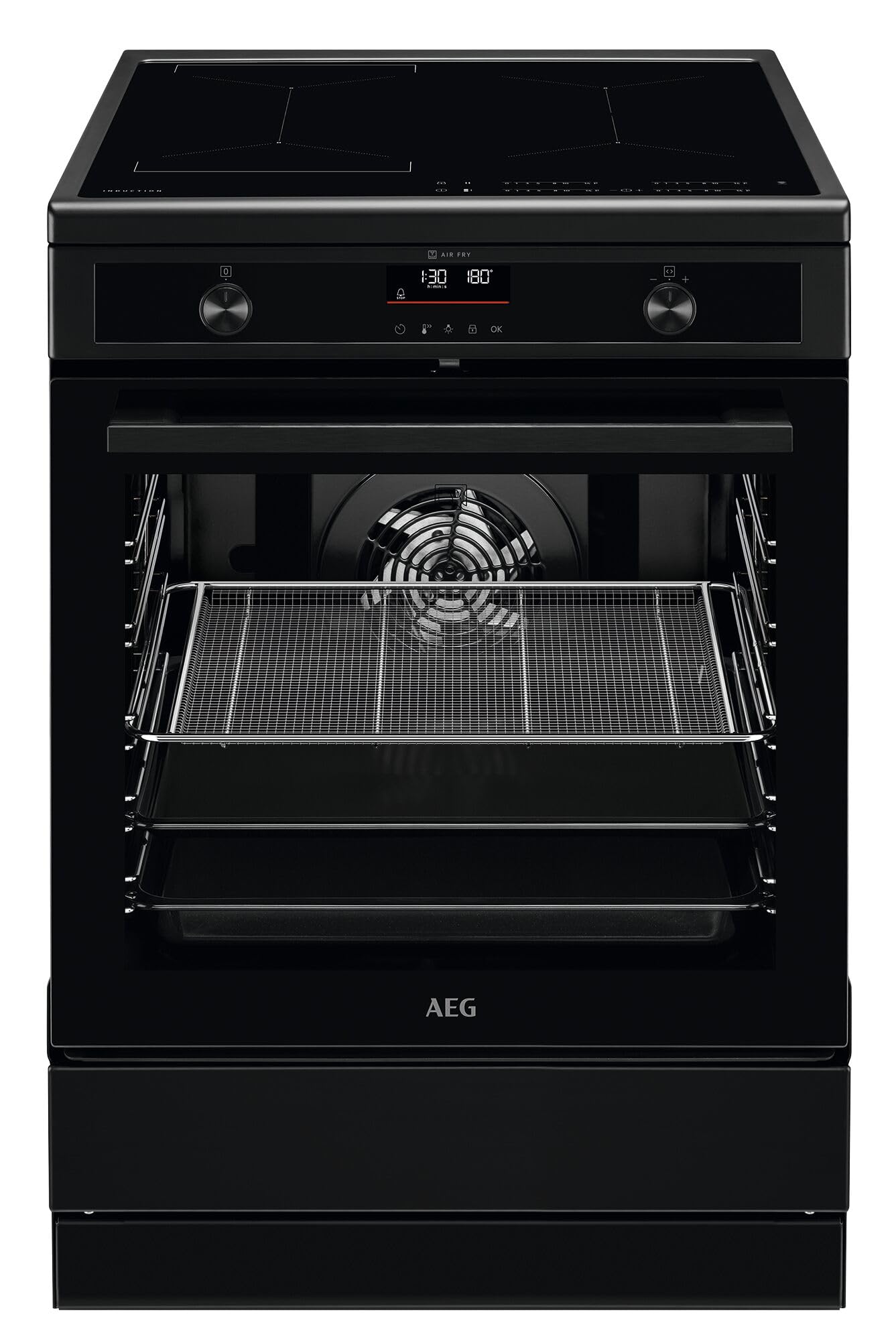 AEG Standherd mit Induktions-Kochfeld 60 cm/Hob²Hood/Pyrolyse – Selbstreinigung/SoftClosing/Touch-Bedienung/Grillfunktion/Display mit Uhr/Kindersicherung/A / CIB6499APB