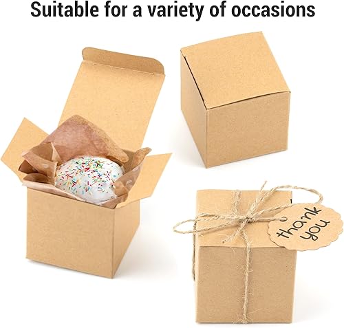 Miniatura 4 de IFAMIO 50 cajas de regalo de papel kraft para dulces, cajas de dulces de 2 x 2 x 2 pulgadas, mini cajas de regalo de fiesta con etiquetas de