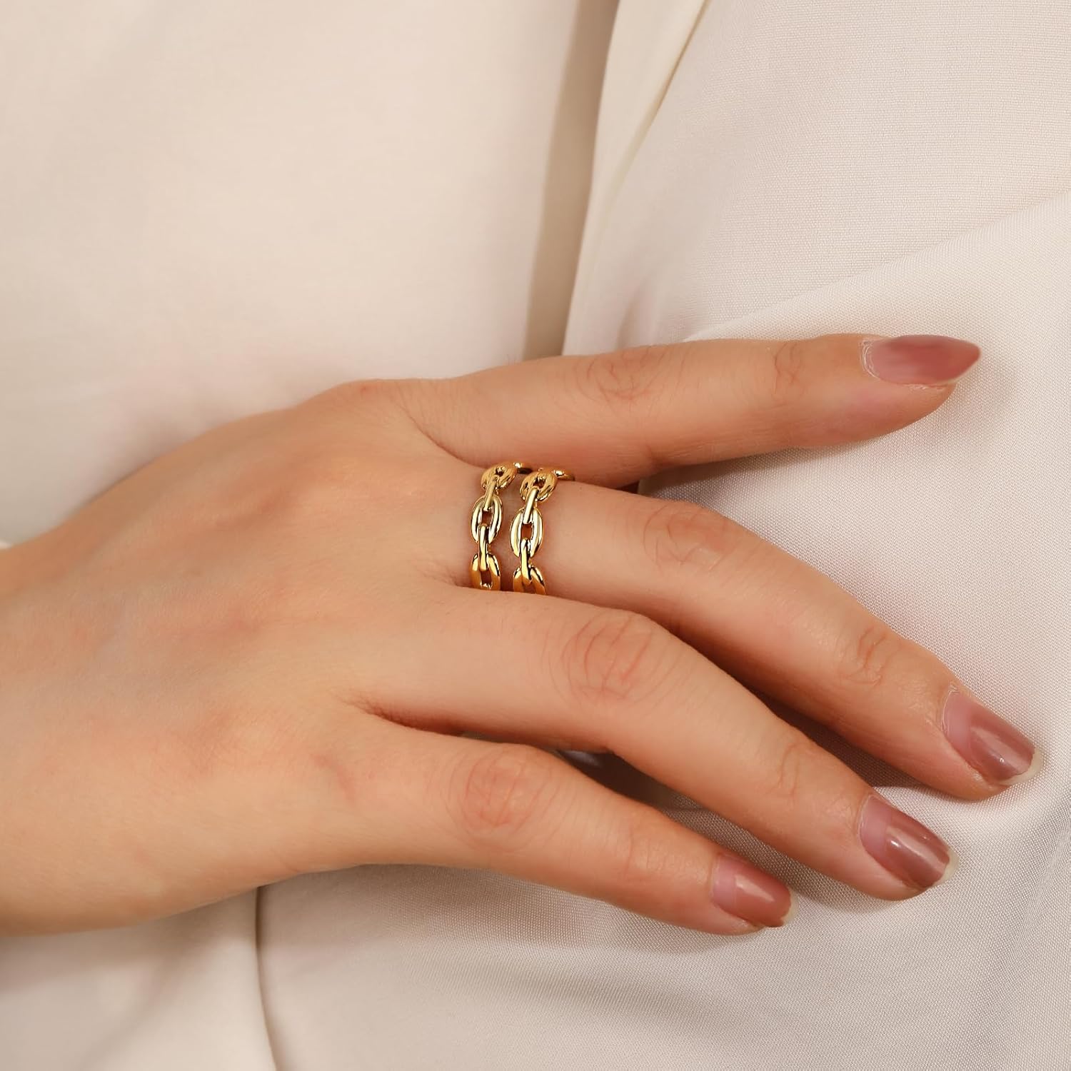 Chunky Gold Rings 18K Gold Plated Statement Dome Band Rings Chunky Rings Statement Stainless Steel Ring Jewelry for Women Gifts for Her - Image 2