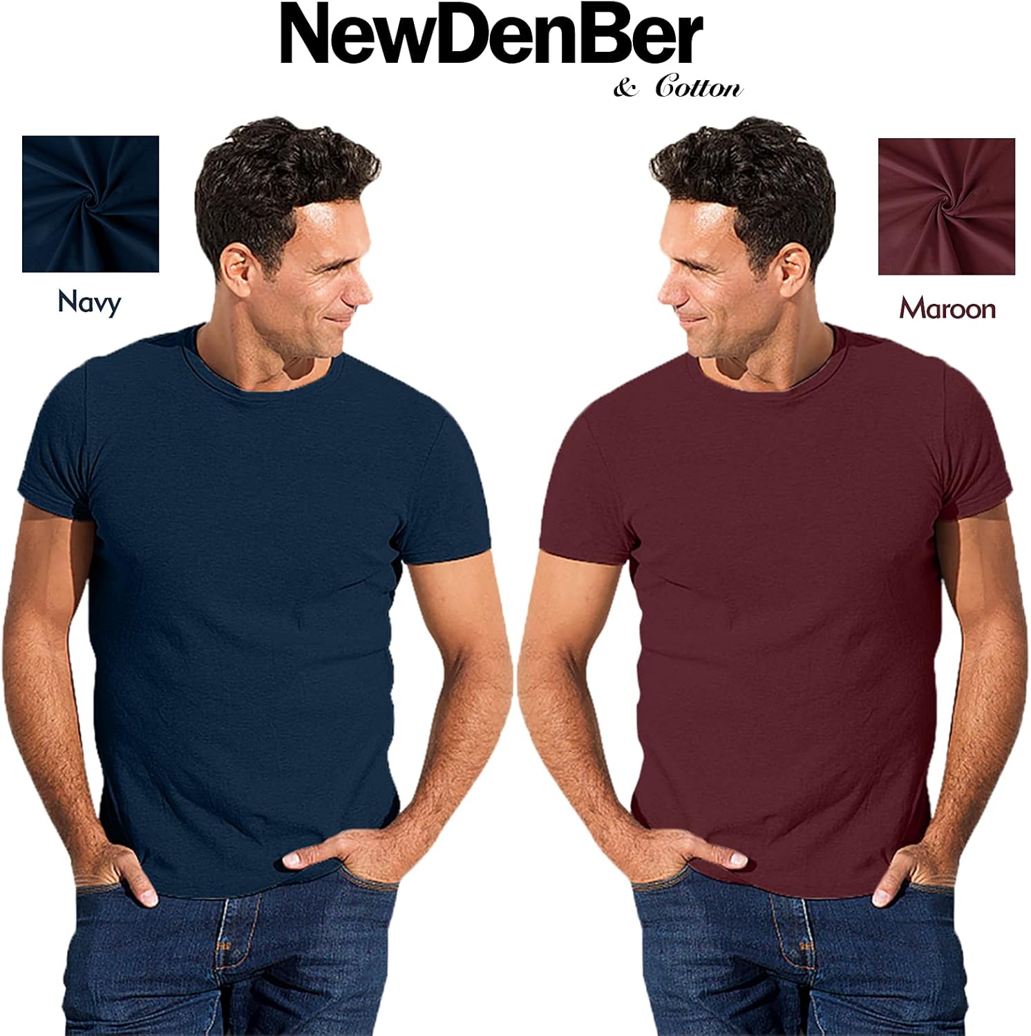 NewDenBer Men's Classic Basic Solid Crew Neck Soft Cotton T-Shirt 4 Pack - Image 2